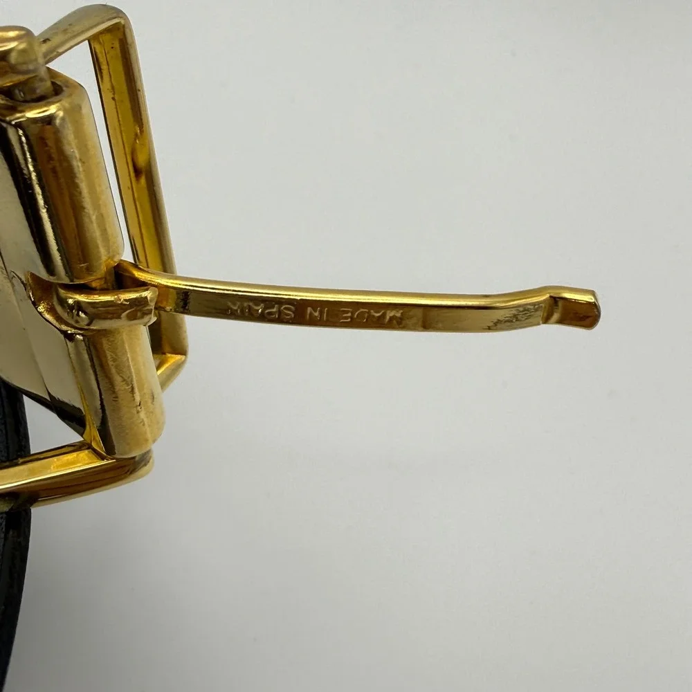Pierre Cardin Reversible Leather Belt Black Brown Gold Buckle Made in Spain 43in